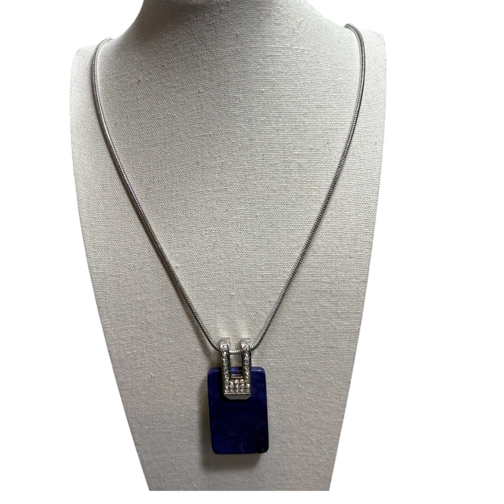 White House Black Market Silver and Blue Pendant Necklace